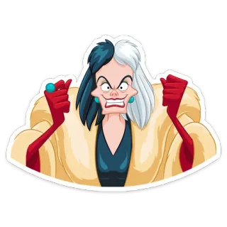 🥳 Cruella de Vil 101 Dalmatians Cruella de Vil, villano Disney, personaje de dibujos animados, 101 dálmatas, villana, sticker animado whatsapp sticker