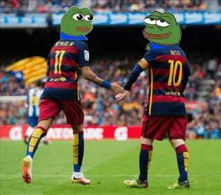 😐 Pepe the Frog NEYMAR JR 11 MESSI 10 Пепе лягушонок, Неймар, Месси, футбол, Мем, спорт, футбол telegram sticker