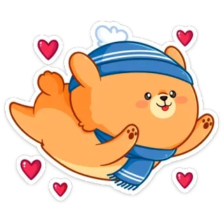 😍 熊, 冬天, 可爱, 卡通, 围巾, 帽子, 爱心 telegram sticker