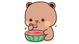 🍩 bear, cartoon, watermelon, cute, kawaii, eating telegram sticker