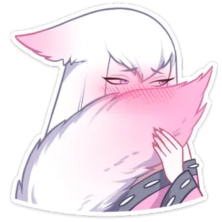 ☺️ fox girl, anime, sticker, pink, white hair, blush telegram sticker