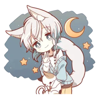 🌌 anime, cartoon, fox, cute, kawaii, moon, stars telegram sticker