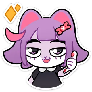 ☎️ การ์ตูน, น่ารัก, ตัวละคร, สีม่วง, ยกนิ้วให้, เป็นบวก whatsapp sticker