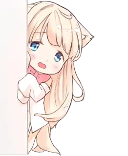 😢 fille anime, oreilles de chat, mignon, autocollant, qui regarde whatsapp sticker
