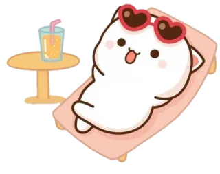 🍼 gato, praia, verão, óculos de sol, fofo, relaxante, suco, desenho animado, kawaii telegram sticker