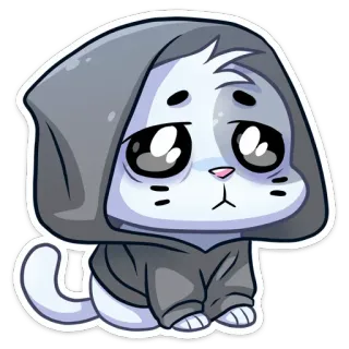 😞 cat, kitten, cute, sad, hoodie, anime telegram sticker