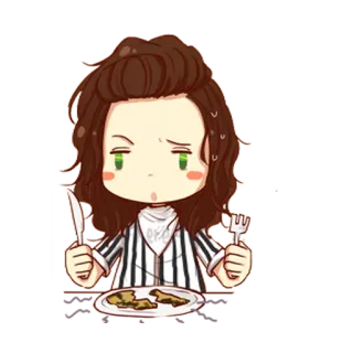 😷 eating, food, chibi, cartoon, fork, knife telegram sticker