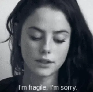 😔 I'm fragile. I'm sorry. frágil, triste, lo siento, emocional, chica telegram sticker