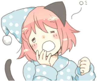 😪 Anime, Garota gato, sonolento, pijama, fofo, desenho animado telegram sticker