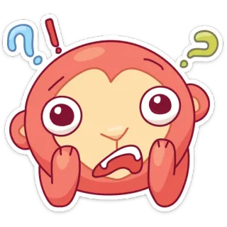 😧 małpa, pytanie, kreskówka, naklejka, zmieszany, zszokowany, niespodzianka, emocje whatsapp sticker