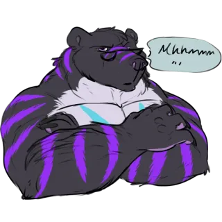🇳🇴 Mmhmm... beruang, antropomorfik, berotot, kartun, ungu, binatang, ekspresi, meme telegram sticker
