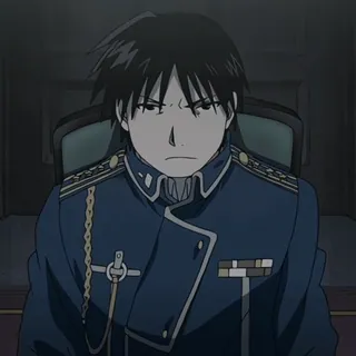 💙 Roy Mustang Fullmetal Alchemist Roy Mustang, Fullmetal Alchemist, anime, fictional uniform, serious expression, manga, Alchemist telegram sticker