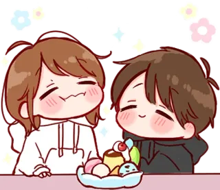 🍨 carino, coppia, mangiare, dolce, kawaii, anime, chibi telegram sticker