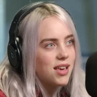 💧 Billie Eilish นักร้อง, นักดนตรี, ป๊อปสตาร์, หูฟัง, ผมบลอนด์ telegram sticker