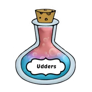 🐮 Udders potion, udder, liquid, bottle, pink, blue, cartoon telegram sticker