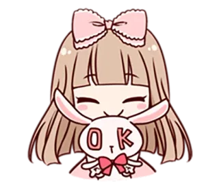 😀 O.K. 귀여운, 애니메이션, 여자, 토끼, OK, OK telegram sticker