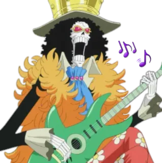 🎸 Brook One Piece Anime, Esqueleto, Guitarra, Músico, Corona, Música, Pirata whatsapp sticker