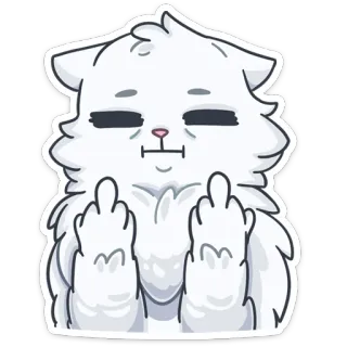 🖕 cat, middle finger, offensive, rude, animal, white cat, cartoon telegram sticker