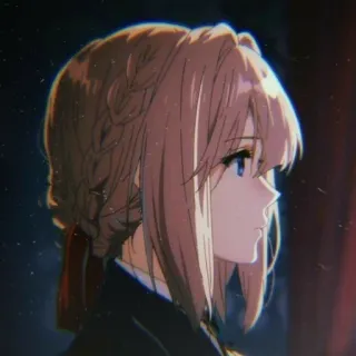 👑 Violet Evergarden Anime, Mädchen, Seitenprofil, Zopf, blaue Augen telegram sticker