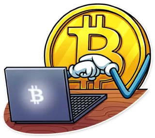 😑 bitcoin, criptomoneda, portátil, dibujo animado, finanzas, moneda digital telegram sticker