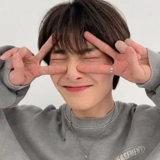 🤍 pessoa, sorriso, homem, coreano, fofo, sinal de paz telegram sticker