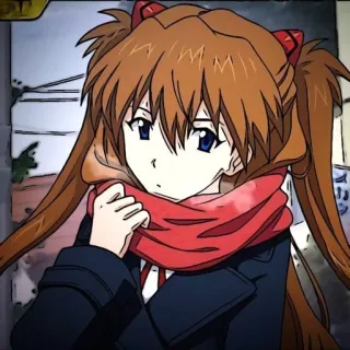 💌 Asuka Langley Soryu Neon Genesis Evangelion Anime, Personaje, Chica, Uniforme escolar, Bufanda, Coletas, Asuka telegram sticker