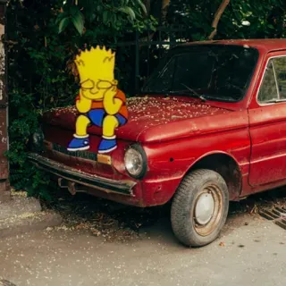 🙁 Bart Simpson The Simpsons バート・シンプソン, アニメ, キャラクター, 車, 赤い車, グラフィティ, ステッカー, ザ・シンプソンズ telegram sticker