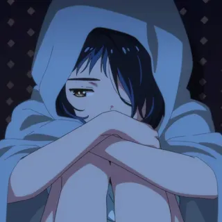 🥚 アニメ, 女の子, 悲しい, パーカー, 落ち込み telegram sticker