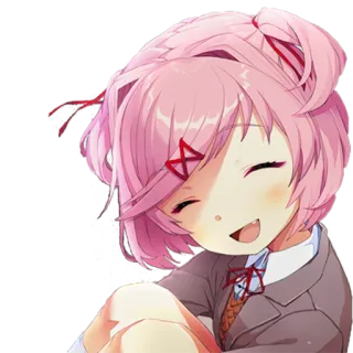 😄 Natsuki Doki Doki Literature Club! Аниме, Манга, Мило, Девушка, Улыбается, DDLC whatsapp sticker