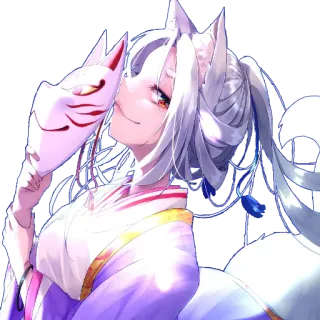 🙃 Anime, Cô gái, Cáo, Mặt nạ, Kitsune, Tóc trắng telegram sticker