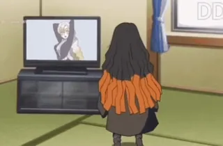✨ Nezuko Kamado Demon Slayer anime, demon slayer, nezuko kamado, televisión, viendo la tele, en interiores telegram sticker