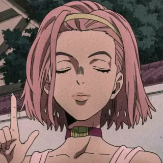 😌 Yukako Yamagishi JoJo's Bizarre Adventure 动漫, 女孩, 头发, 粉色, JOJO, 奇妙冒险 telegram sticker