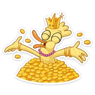 🤑 pato, oro, corona, dibujos animados, riqueza, rico, joyas, tesoro whatsapp sticker