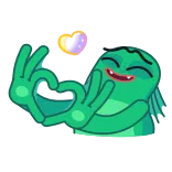 🫶 monstruo, dibujos animados, verde, criatura marina, feliz whatsapp sticker
