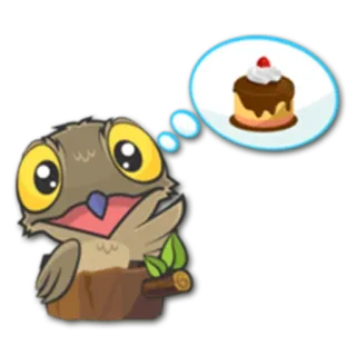 🍰 coruja, bolo, sobremesa, fofo, sonhando, desenho animado, animal, pensando whatsapp sticker