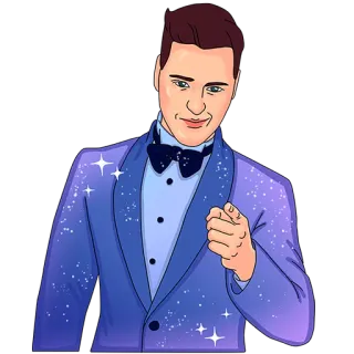 👍 hombre, traje, pajarita, brillos, apuntando, dibujo animado telegram sticker