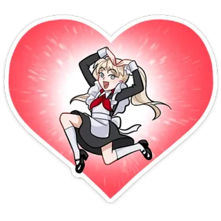 ❤️ Аниме девушка, Костюм горничной, Милый, Сердце, Прыгает, Мультфильм whatsapp sticker