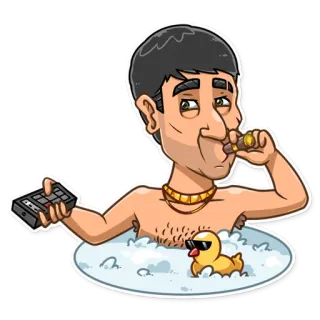 🛀 мужчина, ванна, резиновая уточка, богатый, роскошь, мультфильм telegram sticker
