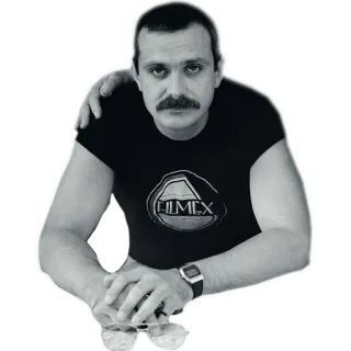 👨 LIMEX homme, portrait, moustache, t-shirt, noir et blanc telegram sticker