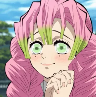 🐚 Mitsuri Kanroji Demon Slayer Anime, Demon Slayer, Mitsuri Kanroji, Cheveux roses, Fille anime, Pilier de l'Amour whatsapp sticker