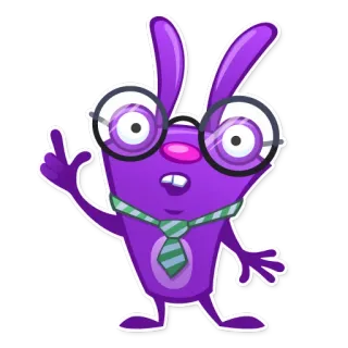 ☝ мультфильм, кролик, заяц, ботаник, очки, фиолетовый, галстук whatsapp sticker