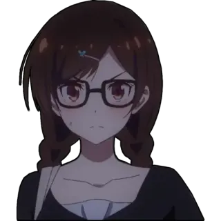 👼 Anime, Chica, Gafas, Coletas, Dibujo animado, Mujer, Seria telegram sticker