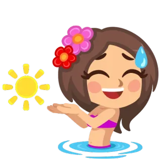 ☀ mulher, sol, verão, natação, feliz, desenho animado telegram sticker
