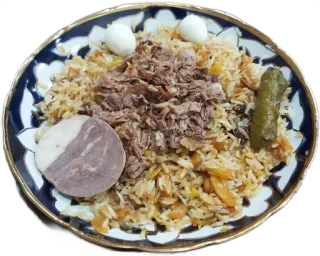 🍚 jedzenie, ryż, mięso, talerz, jajka, kuchnia środkowoazjatycka, pilaw, plow, danie telegram sticker