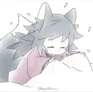 🌟 Anime, Gato, Lobo, Animal, Sueño, Kawaii telegram sticker