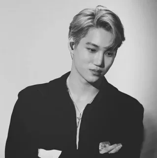 🗝 Kai kpop, นักร้อง, ไอดอล, ภาพเหมือน, ขาวดำ, exo telegram sticker