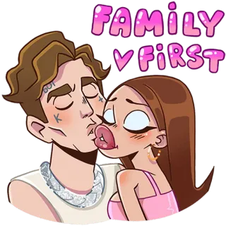 😘 FAMILY 
V FIRST famille, amour, dessin animé, relation, baiser, couple telegram sticker