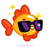 😎 ryba, złota rybka, fajne, okulary przeciwsłoneczne, zwierzę, słodkie, kreskówka telegram sticker