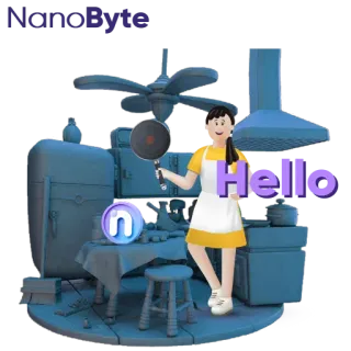 👋 Hello küche, kochen, frau, cartoon, gruß telegram sticker