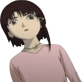 😵 Lain Iwakura Serial Experiments Lain animé, fille, Lain, cheveux bruns, personnage, dessin animé whatsapp sticker